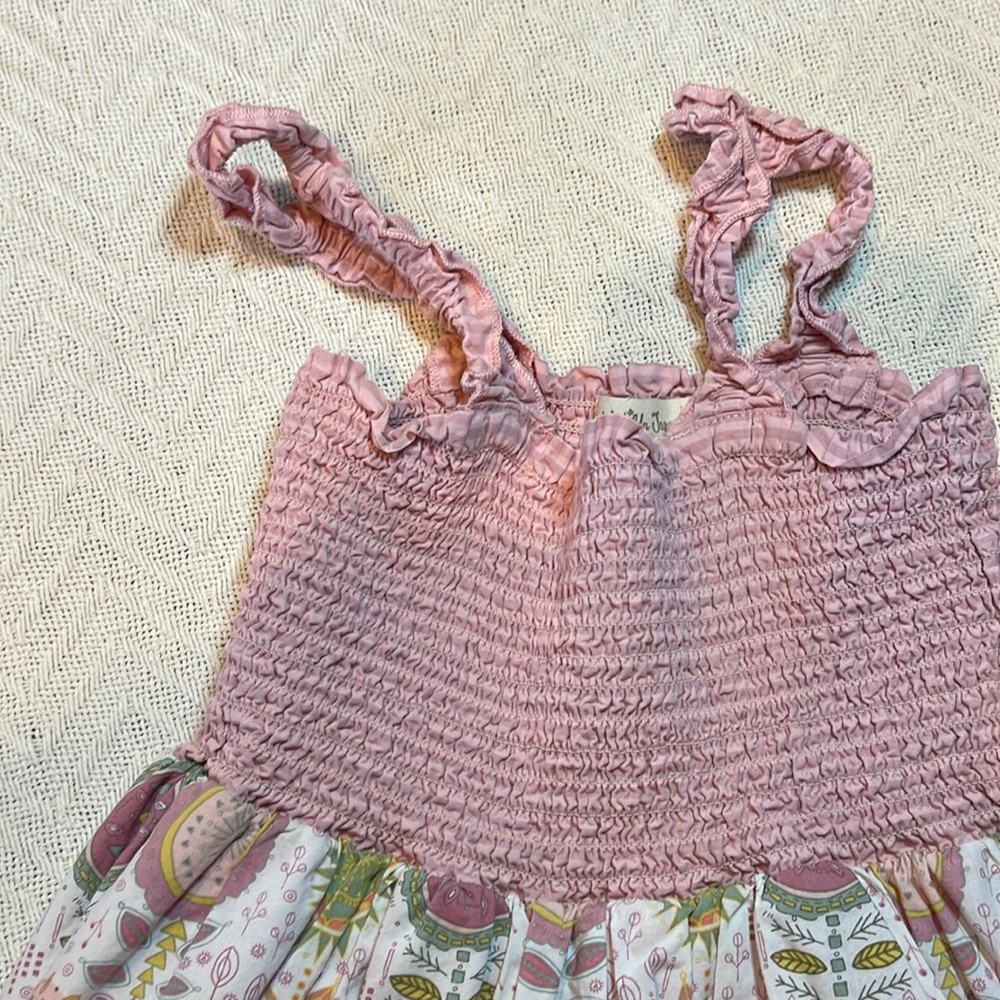 A dress for girls size 6 has ruffles on the sleeves. Has  pockets
